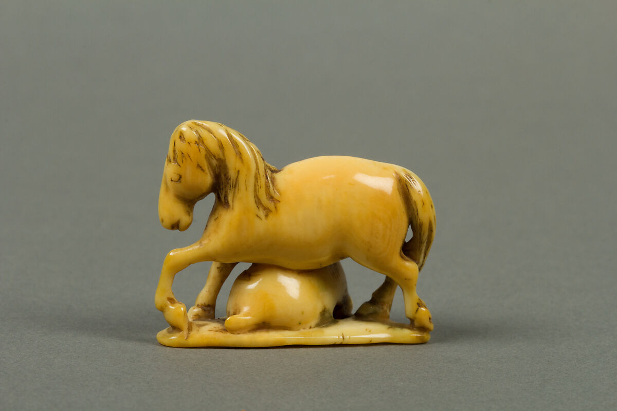 Netsuke of Horse and Deer, Ivory, Japan