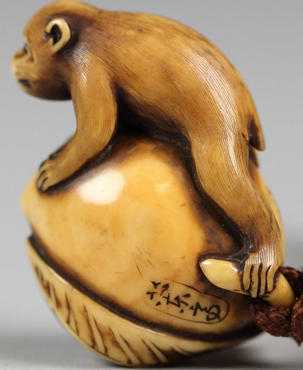 Netsuke of Monkey on Peach, Ivory, Japan