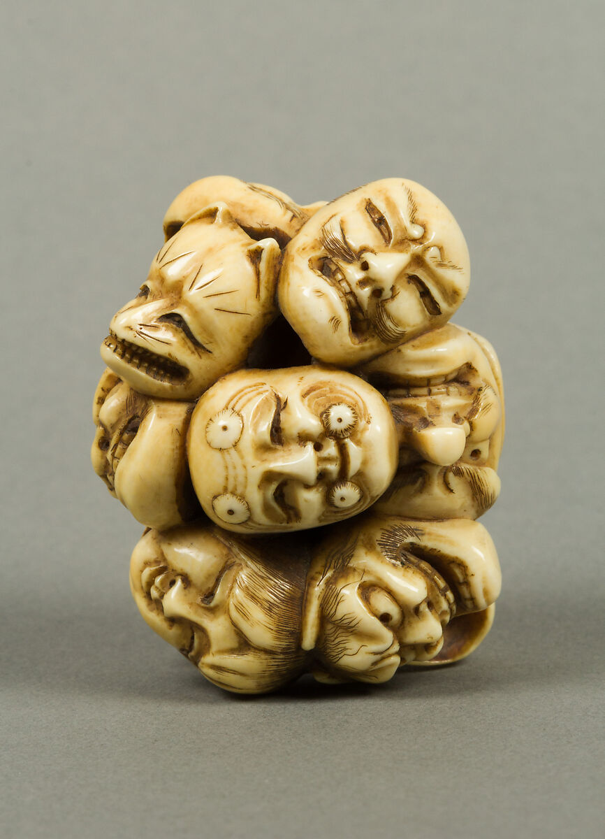 Netsuke of Thirteen Masks, Ivory, Japan 