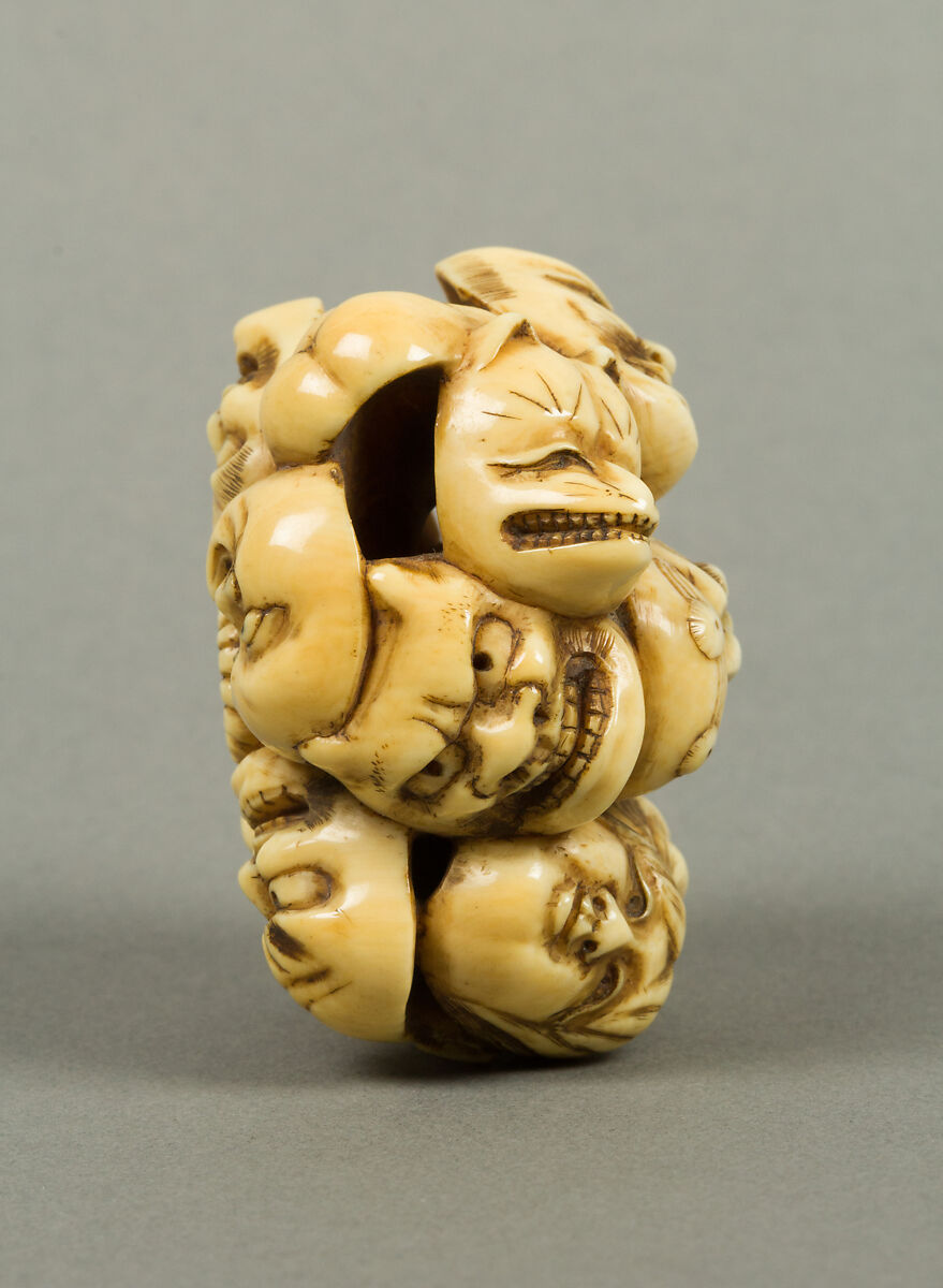 Netsuke of Thirteen Masks, Ivory, Japan