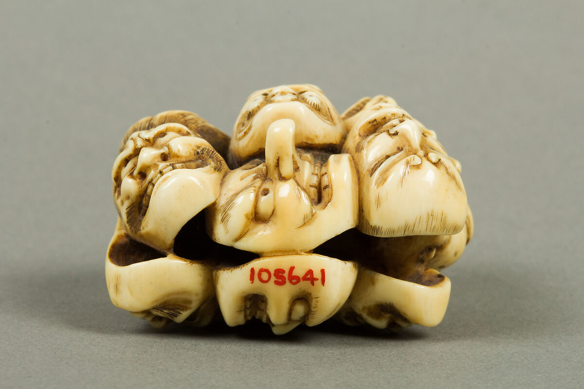 Netsuke of Thirteen Masks, Ivory, Japan