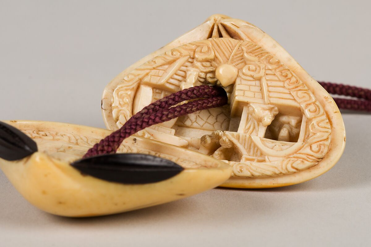 Netsuke in the form of a Clamshell Containing a Landscape, Ivory, Japan 