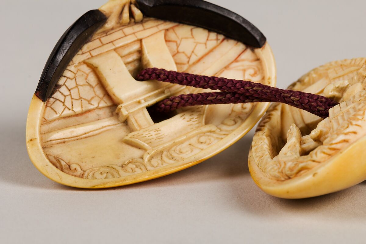 Netsuke in the form of a Clamshell Containing a Landscape, Ivory, Japan
