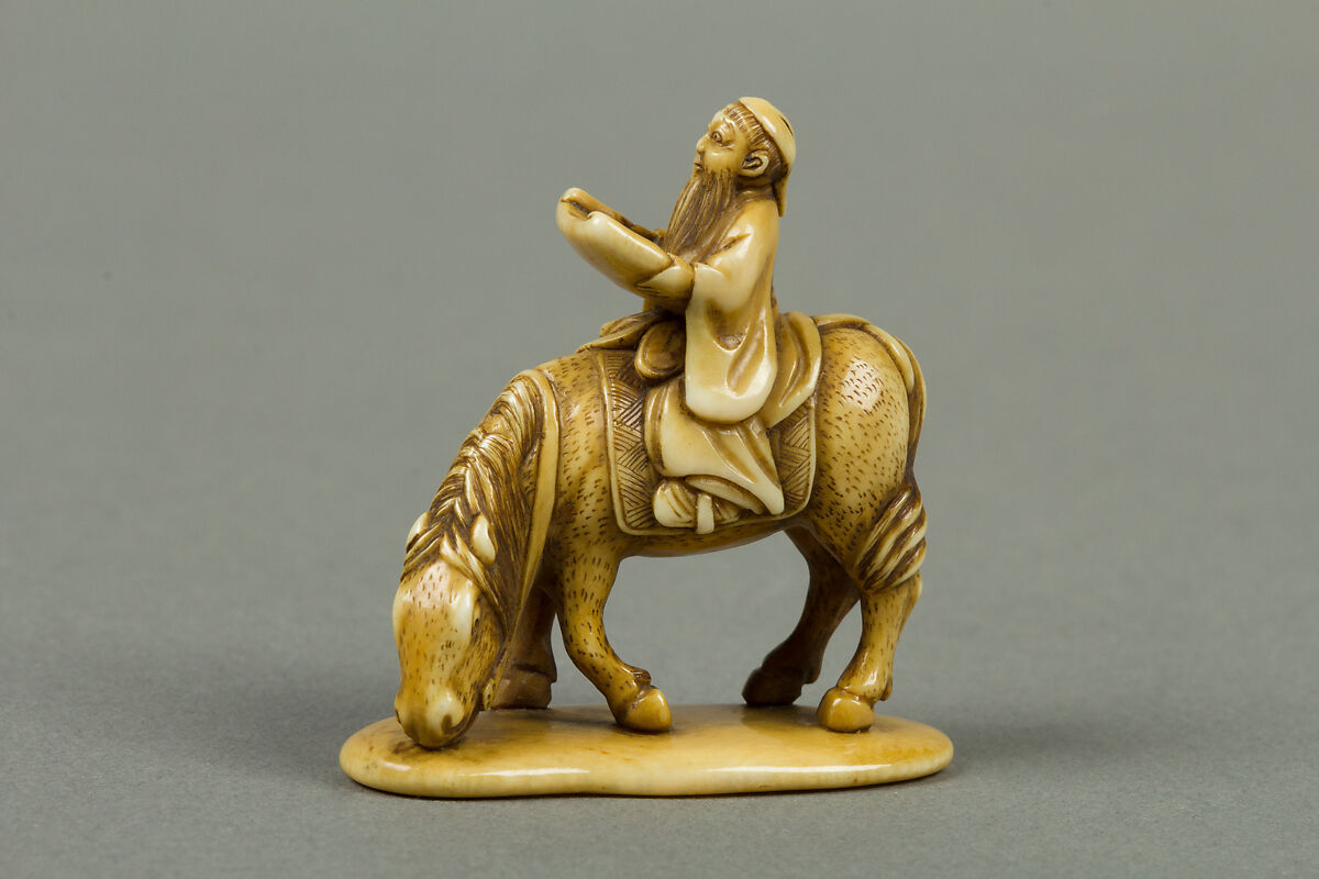 Netsuke of Man Riding a Horse, Ivory, Japan 