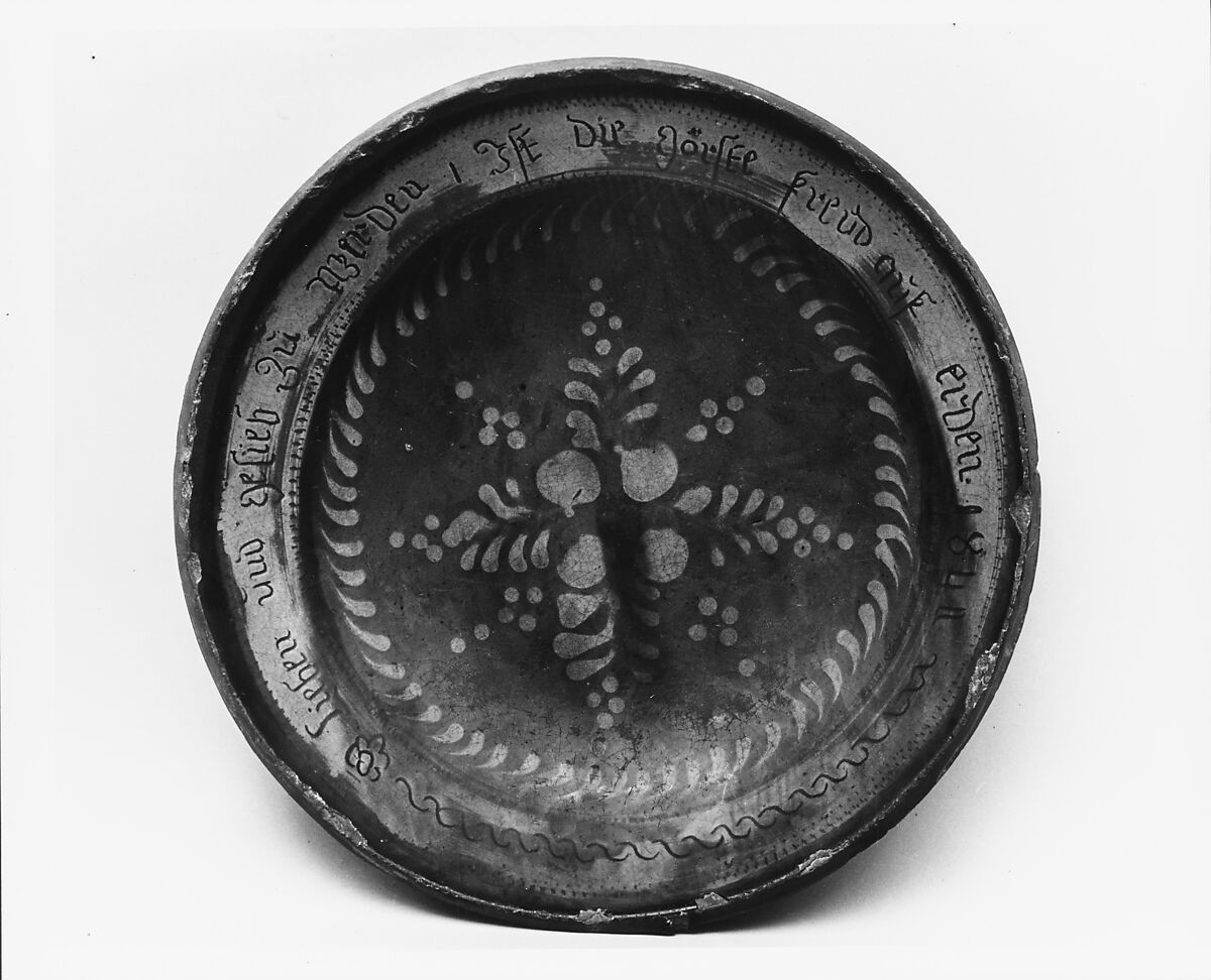 Plate, Earthenware with slip decoration, American