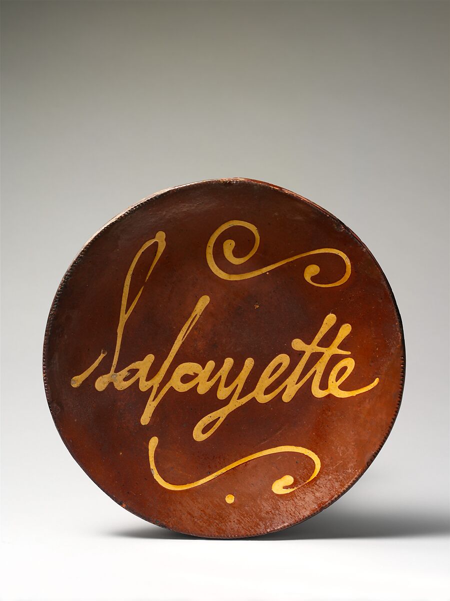 Plate, Possibly by Asa Edward Smith (1798–1880), Earthenware; Redware with slip decoration, American 