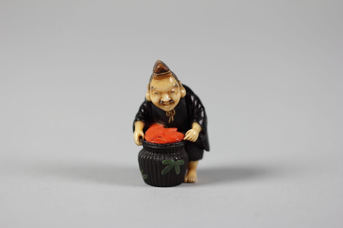 Netsuke of Ebisu, Wood and ivory, Japan 