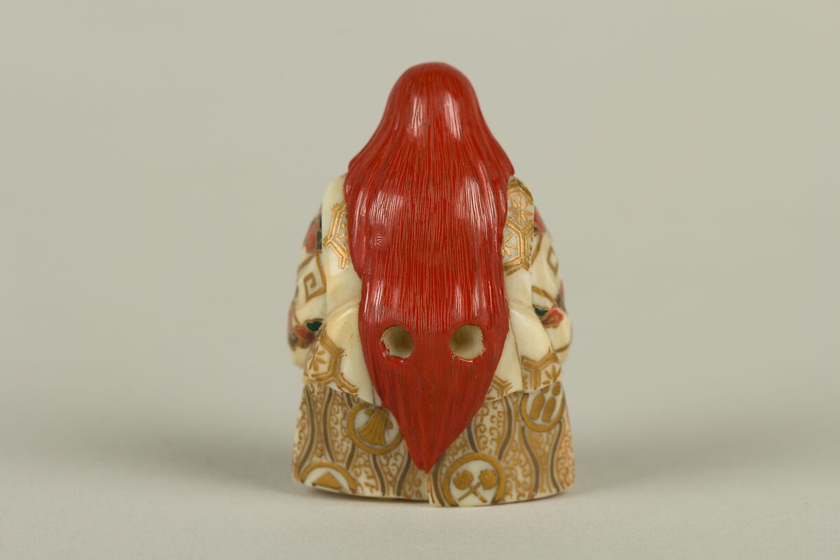 Netsuke of Shakkyō Dancer, Ivory with gold, silver, and color hiramaki-e, Japan