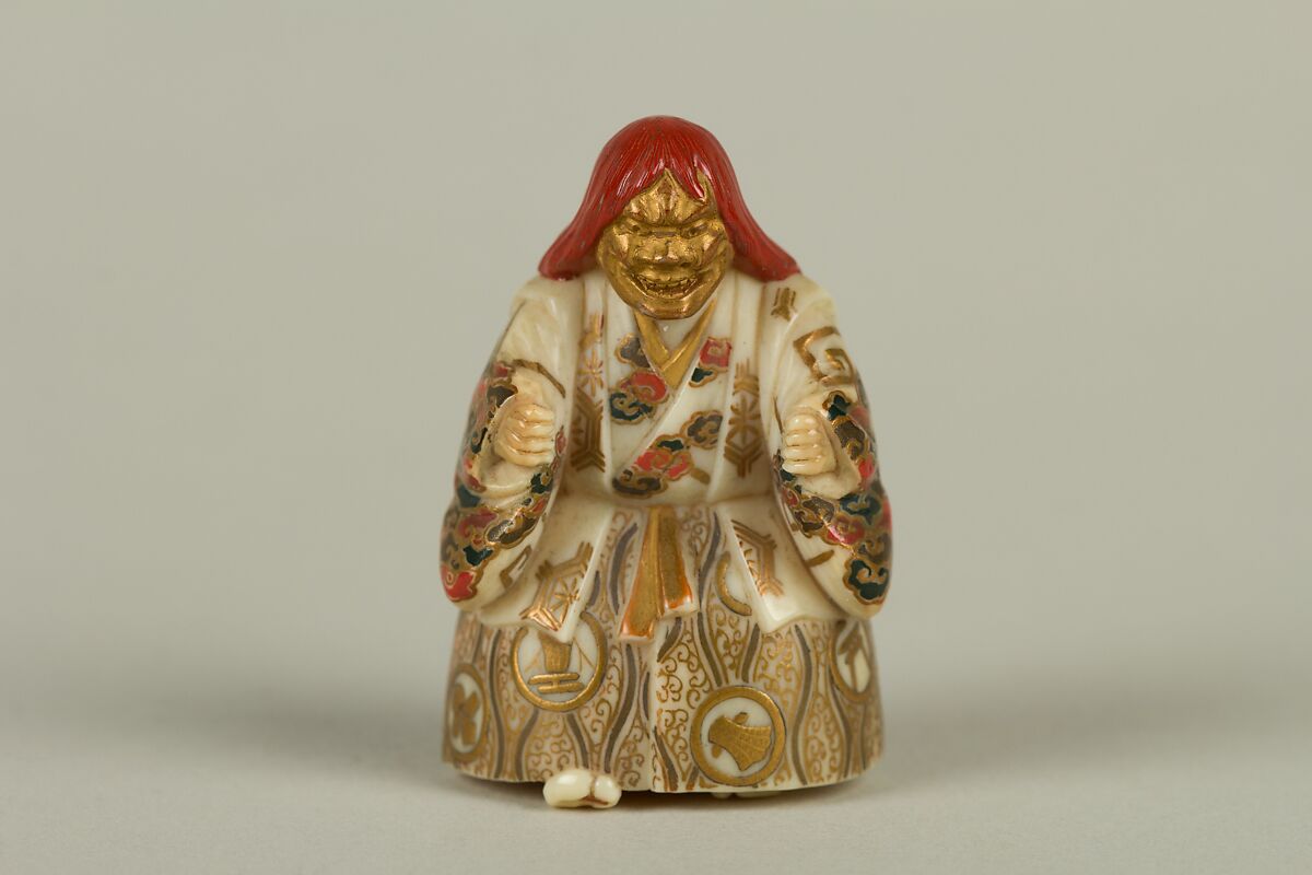 Netsuke of Shakkyō Dancer, Ivory with gold, silver, and color hiramaki-e, Japan 