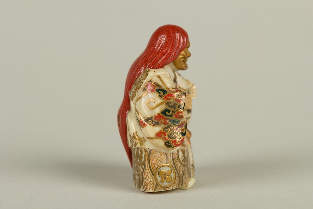 Netsuke of Shakkyō Dancer, Ivory with gold, silver, and color hiramaki-e, Japan