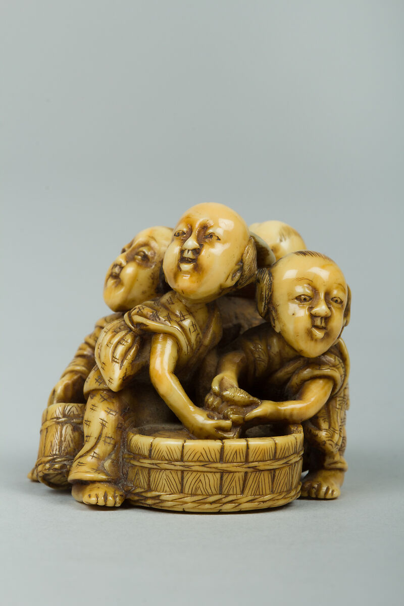 Netsuke of Group of Four Children, Ivory, Japan 