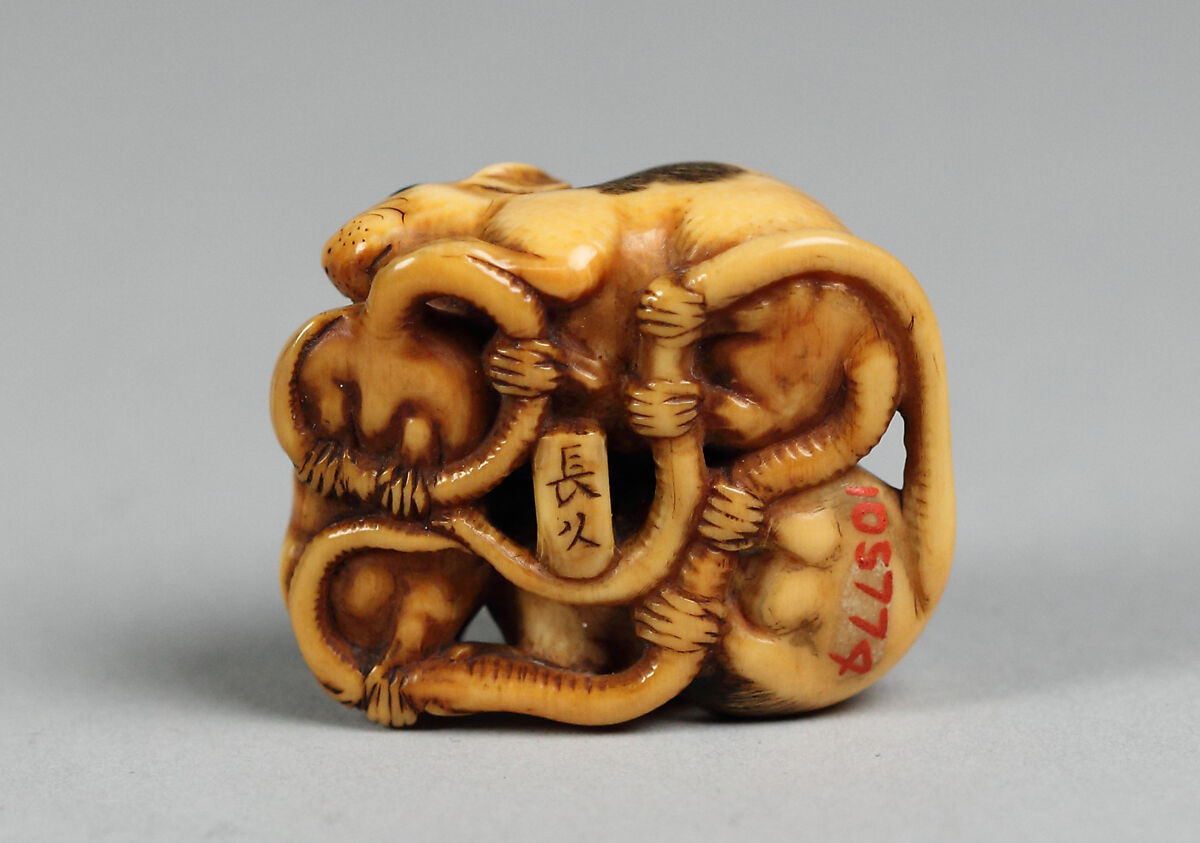 Netsuke of Three Rats, Nagahisa, Ivory, Japan