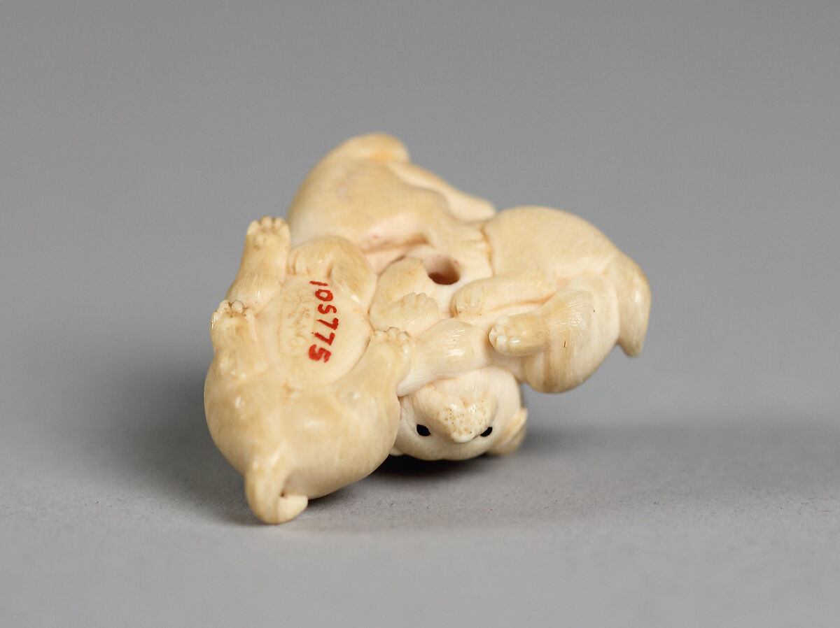 Netsuke of Three Puppies, Ivory, Japan