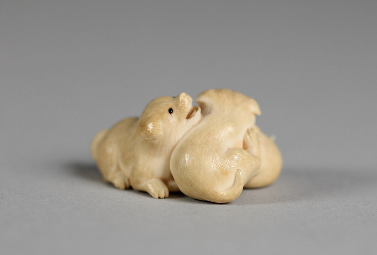 Netsuke of Three Puppies, Ivory, Japan
