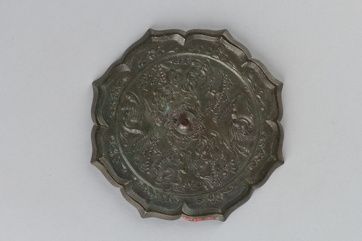 Mirror with Decoration of Phoenix and Flowers, Bronze, Japan 