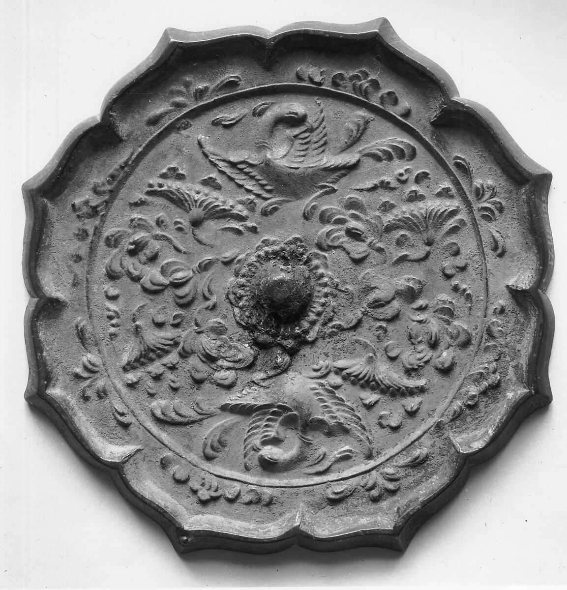 Mirror with Decoration of Phoenix and Flowers, Bronze, Japan