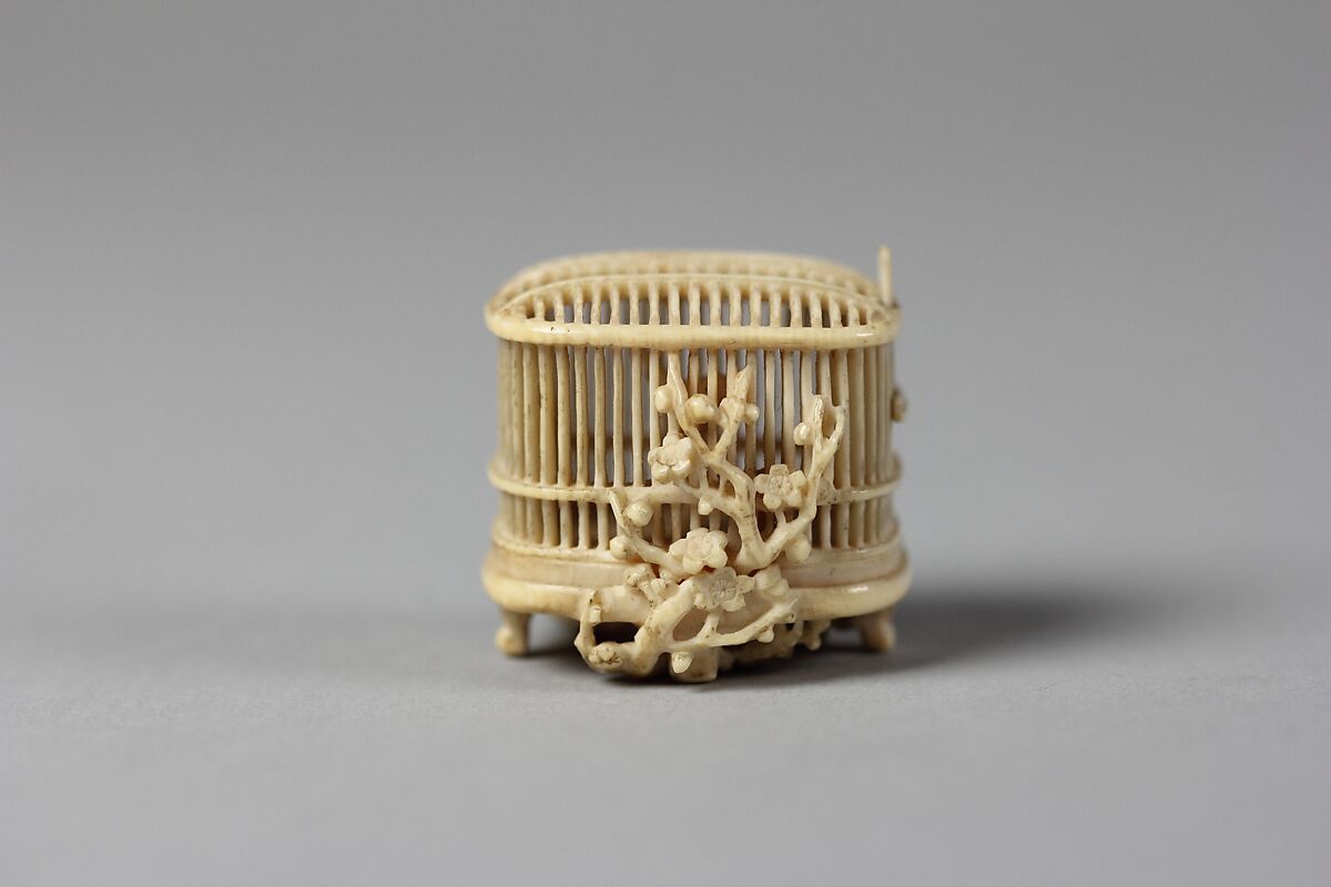 Netsuke of Bird Cage, Ivory, Japan 