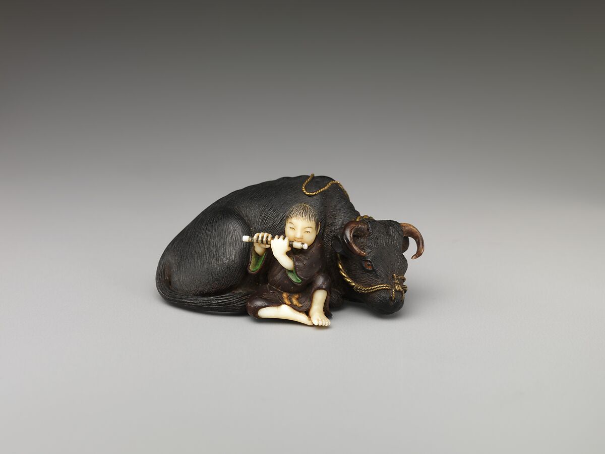 Netsuke of Ox with Bokudo