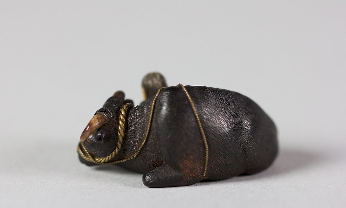 Netsuke of Ox with Bokudo, Wood and ivory, Japan