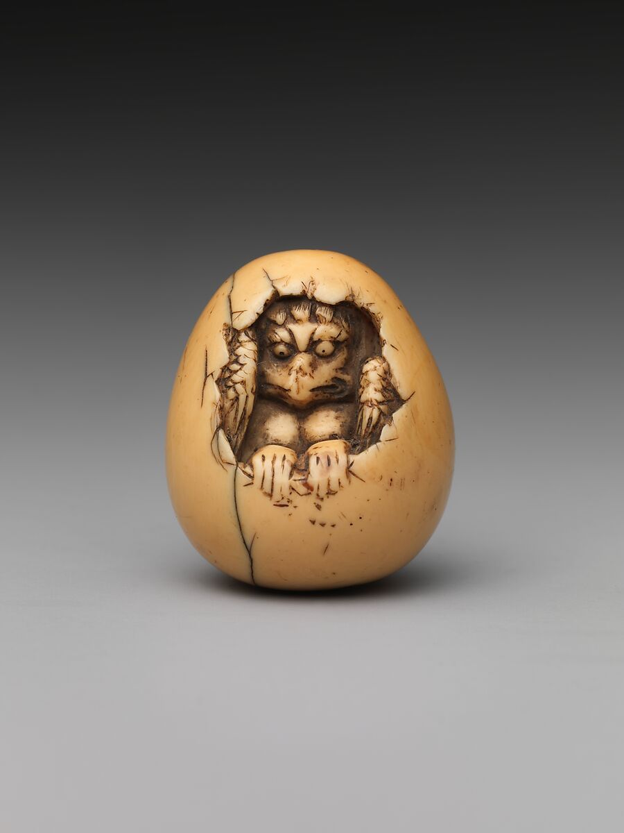 Netsuke of Bird in an Egg, Ivory, Japan 
