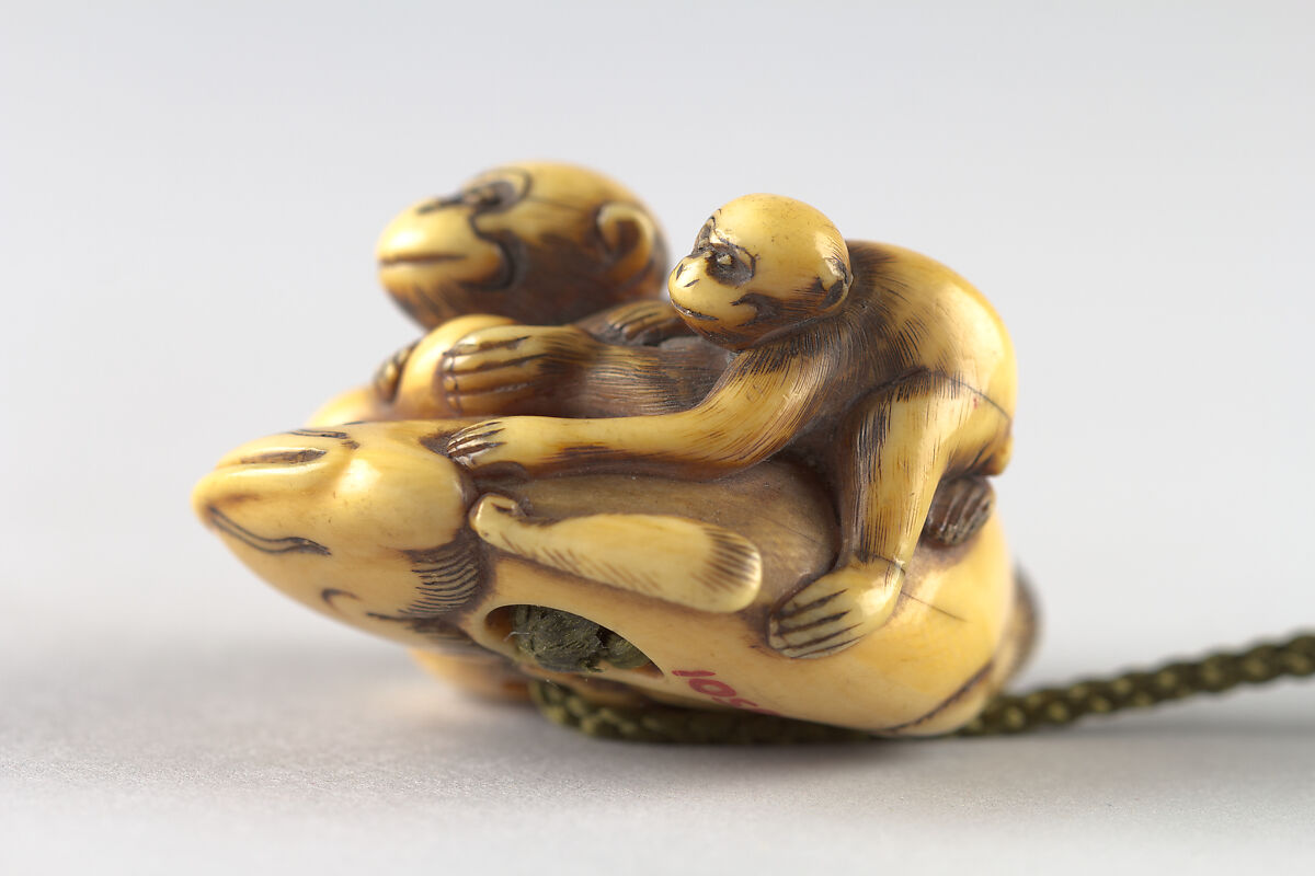 Netsuke with Decoration of Monkeys and Catfish, Ivory, Japan