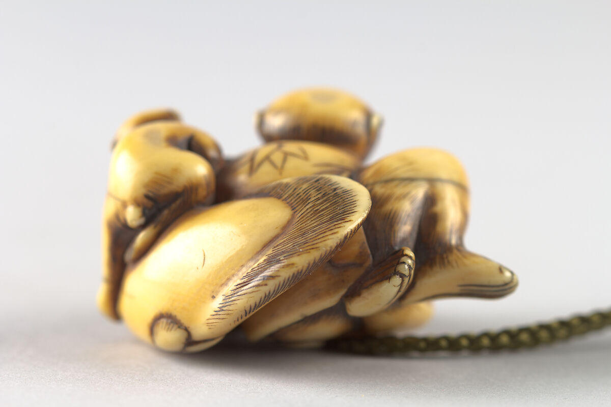 Netsuke with Decoration of Monkeys and Catfish, Ivory, Japan