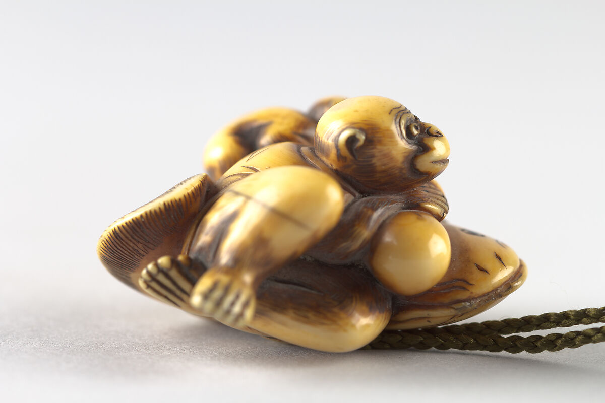 Netsuke with Decoration of Monkeys and Catfish, Ivory, Japan