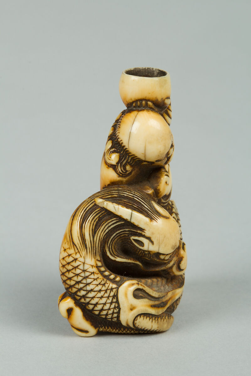 Netsuke of Man and Dragon, Ivory, Japan