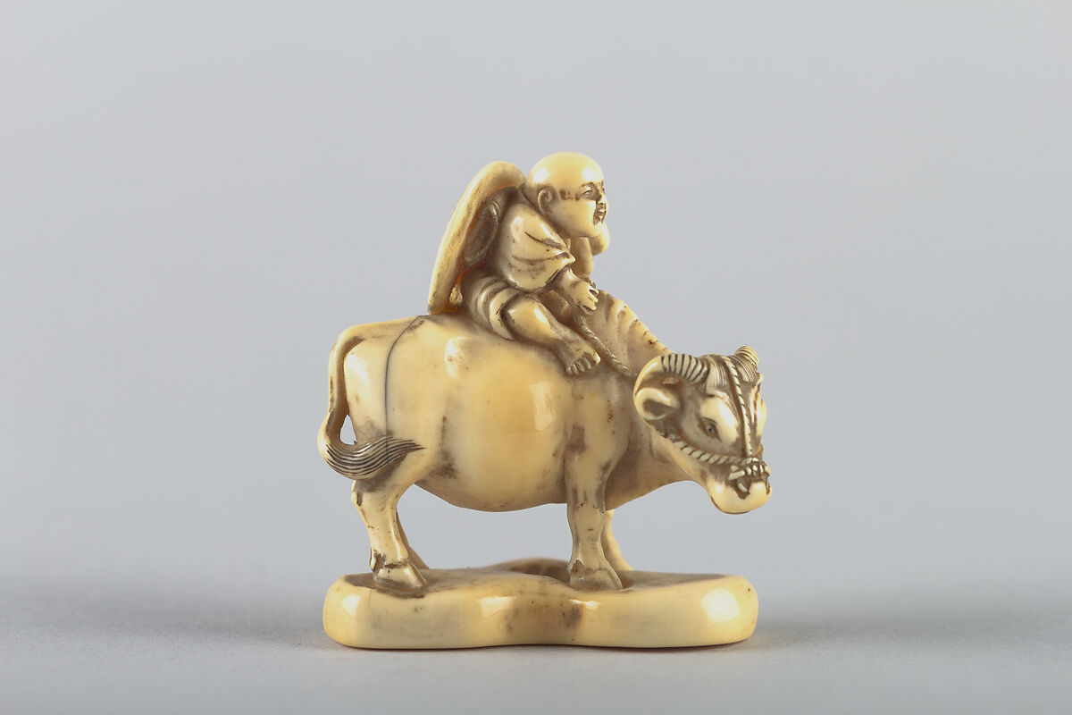 Netsuke of Boy on a Cow, Ivory, Japan 