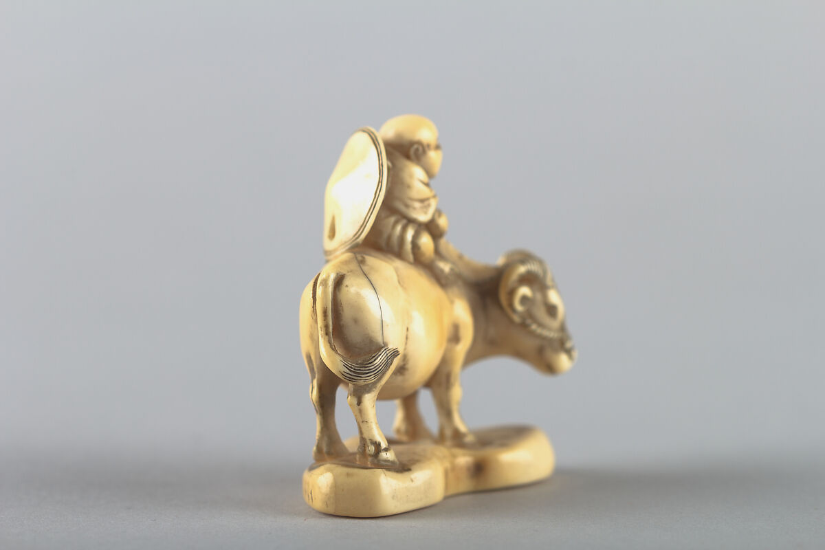 Netsuke of Boy on a Cow, Ivory, Japan