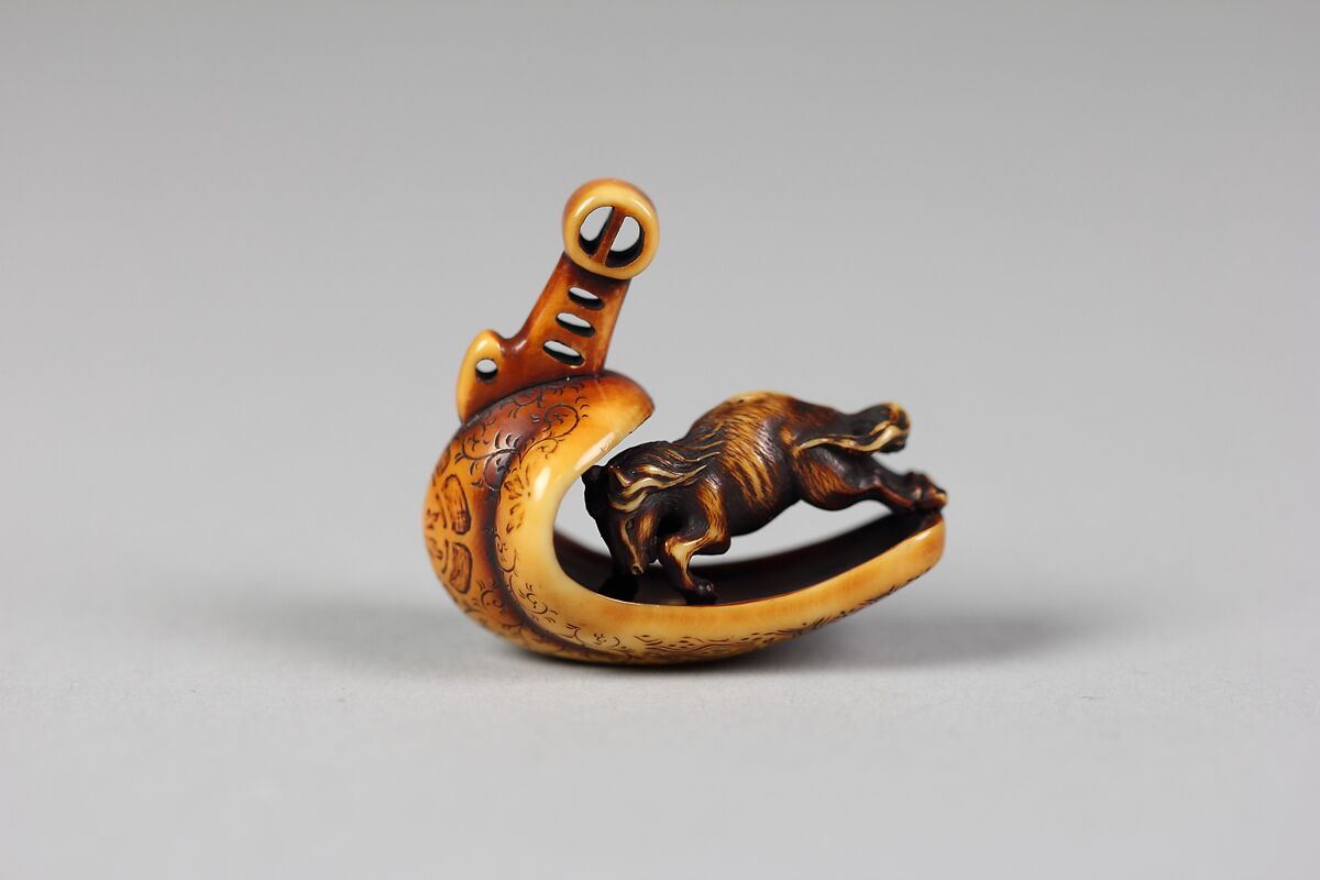 Netsuke of Horse in a Boat, Ivory, Japan 