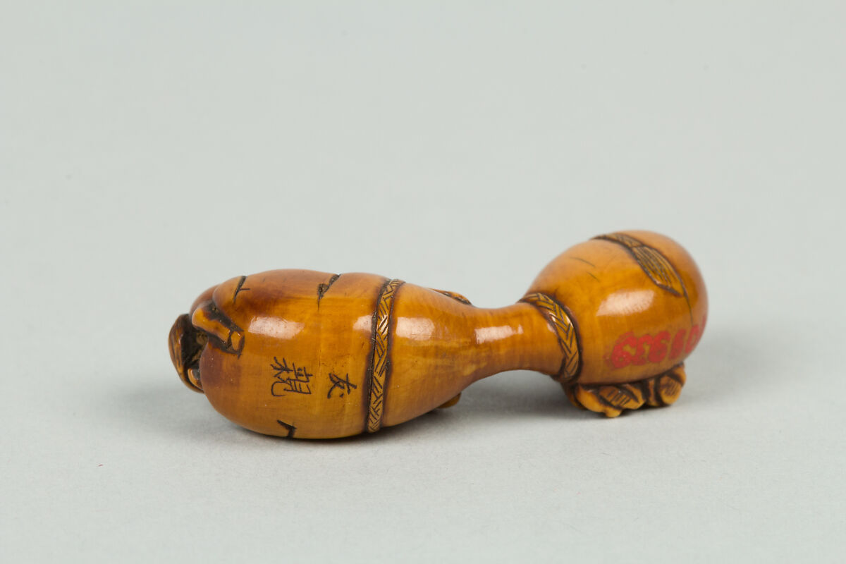 Netsuke of Small Gourd with Horse and Man, Ivory, Japan