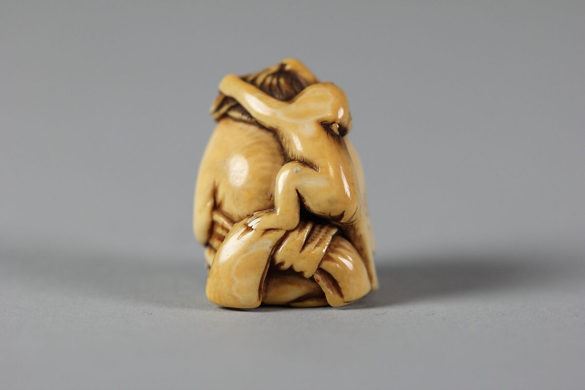 Netsuke of Woman and Monkey, Ivory, Japan