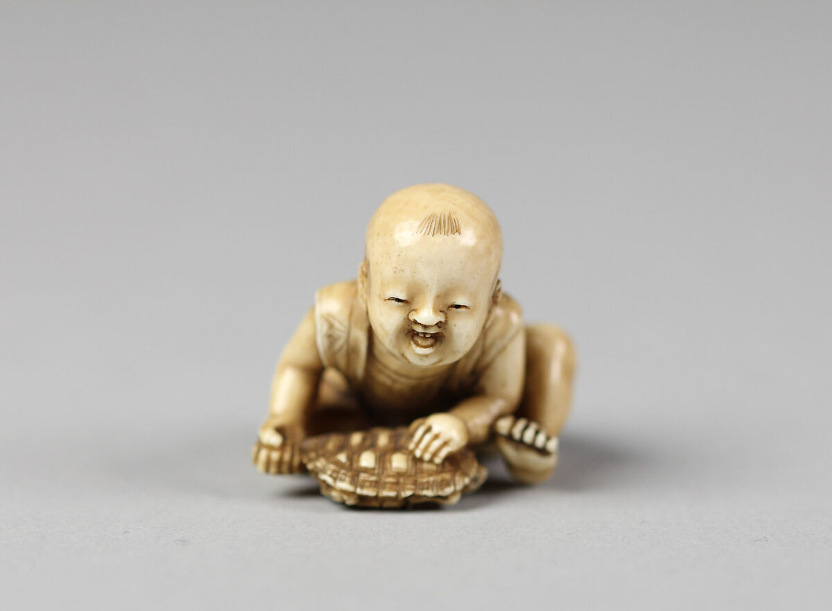 Netsuke of Child with a Turtle, Ivory, Japan 