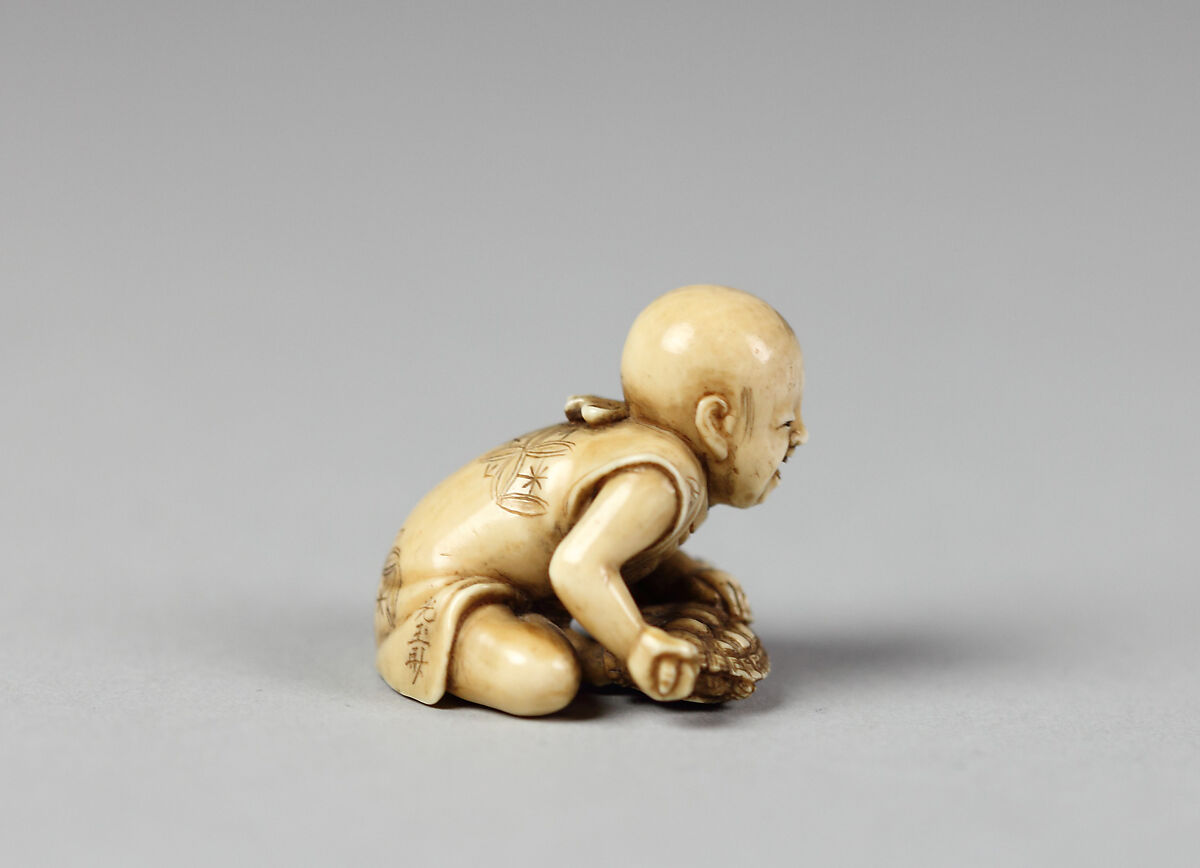 Netsuke of Child with a Turtle, Ivory, Japan