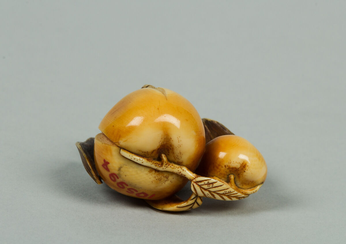 Netsuke of Bat and Fruit, Ivory, Japan