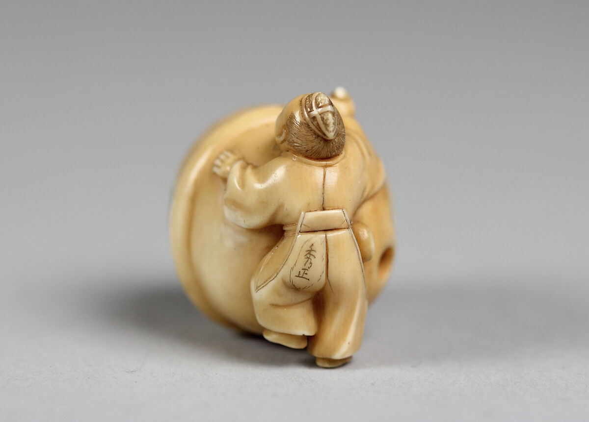 Netsuke in the form of a Bell with a Boy, Ivory, Japan