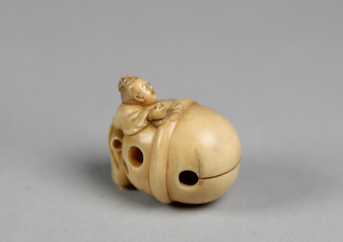 Netsuke in the form of a Bell with a Boy, Ivory, Japan 