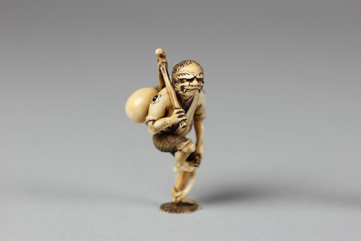 Netsuke of a Demon Carrying a Gourd on His Back, Ivory, Japan 