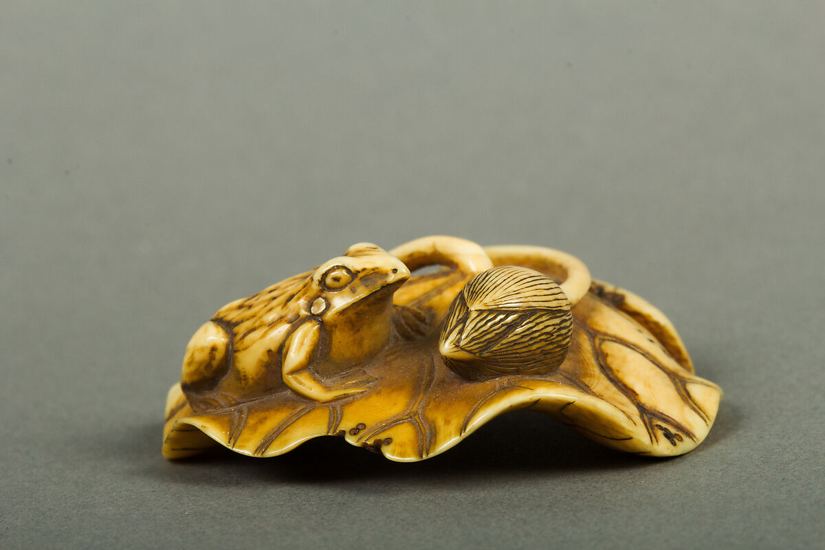 Netsuke of Frog on a Lotus Leaf, Ivory, Japan 