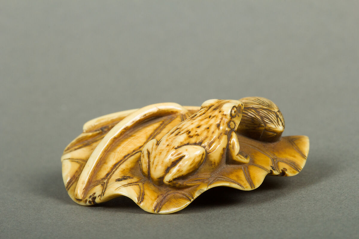 Netsuke of Frog on a Lotus Leaf, Ivory, Japan