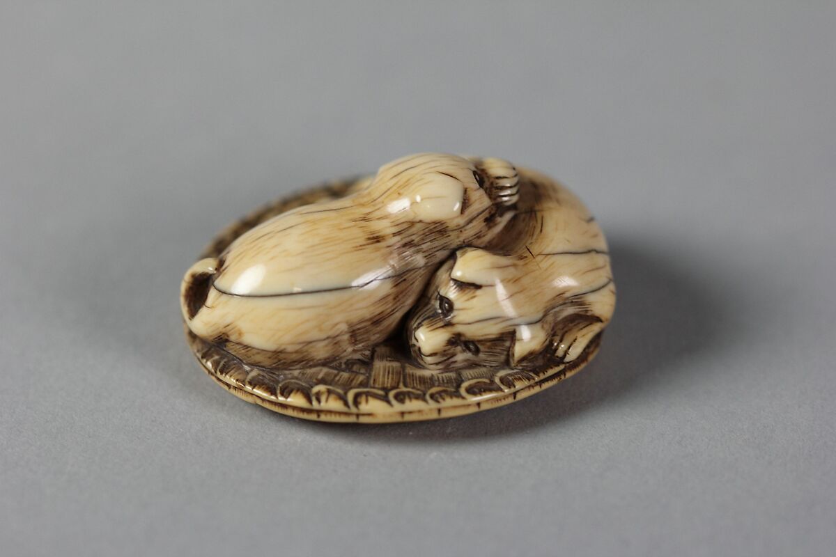 Netsuke of Two Dogs, Ivory, Japan 