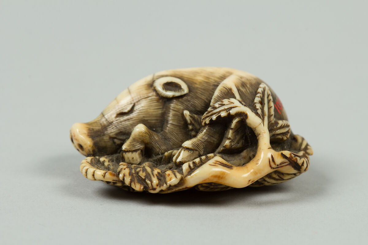 Netsuke of Sleeping Boar, Ivory, Japan 