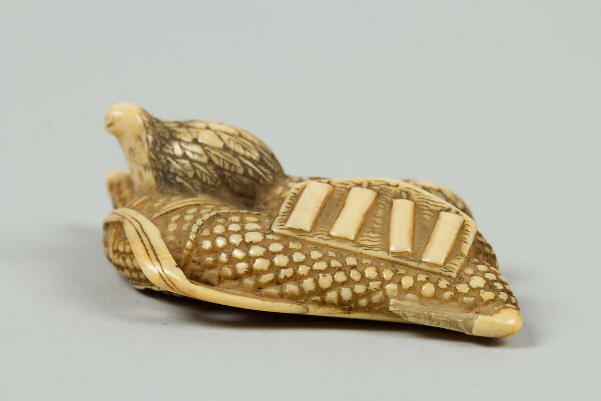 Netsuke of Birds and Corn, Ivory, Japan