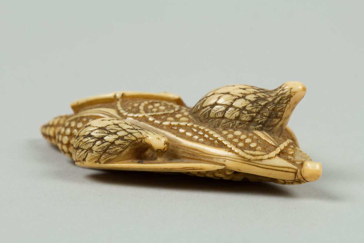 Netsuke of Birds and Corn, Ivory, Japan
