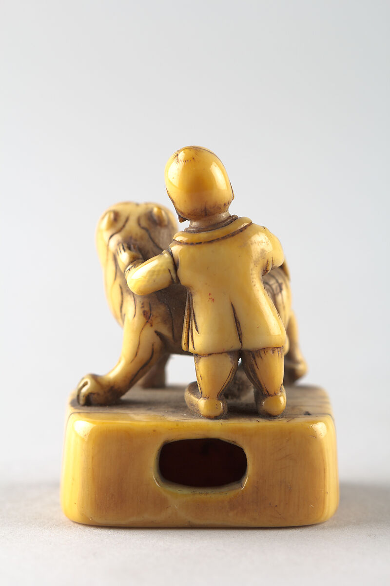 Netsuke of Boy with Dog, Ivory, Japan