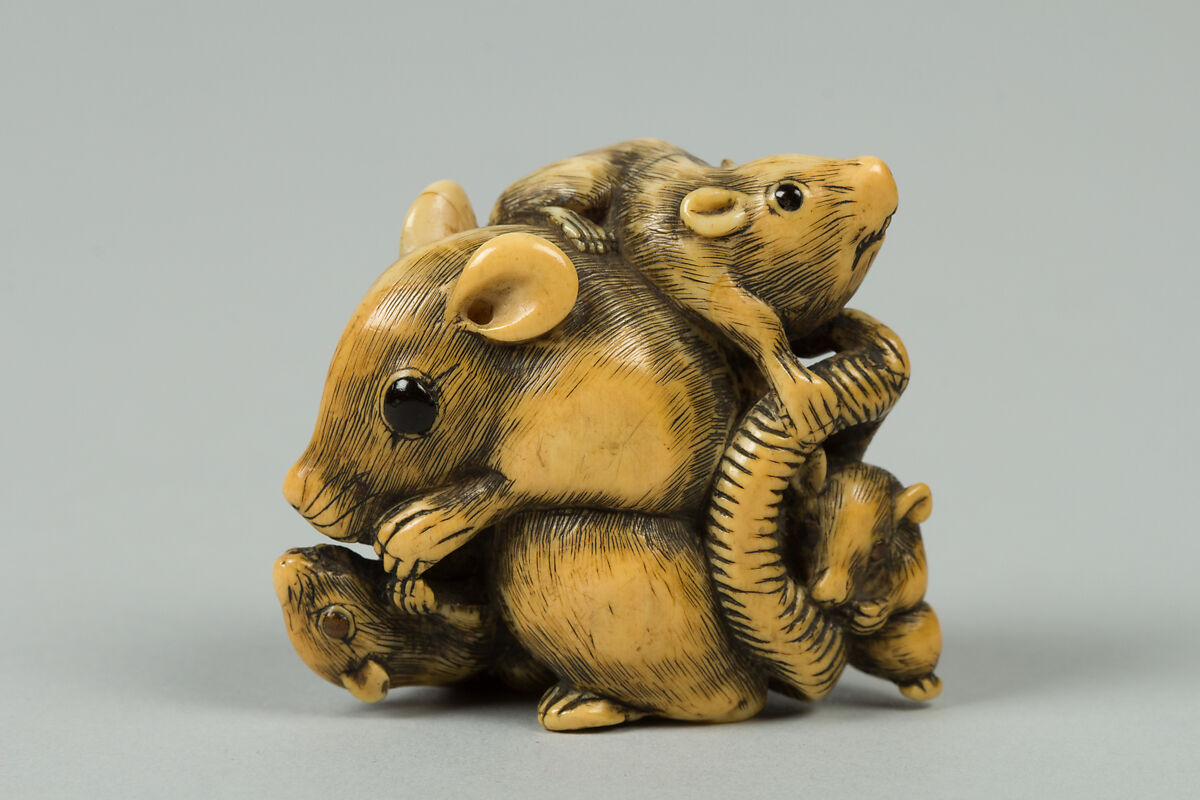 Netsuke of Group of Mice, Ivory, Japan 