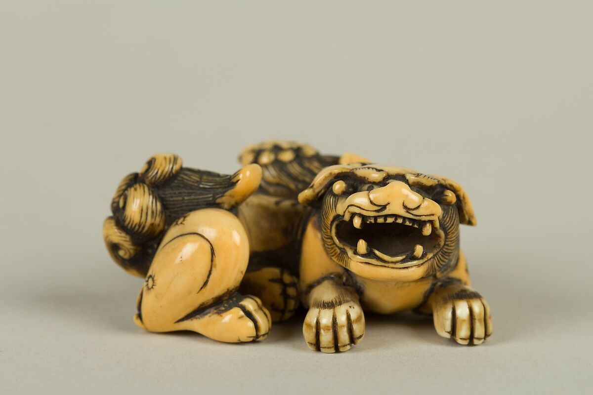 Netsuke of Lion with a Cub, Ivory, Japan 