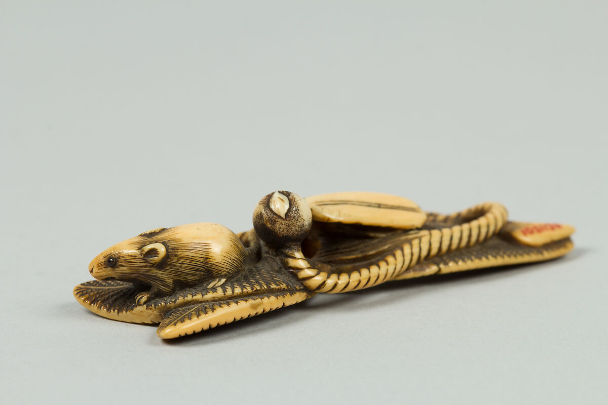 Netsuke of Mouse and Leaves, Ivory, Japan