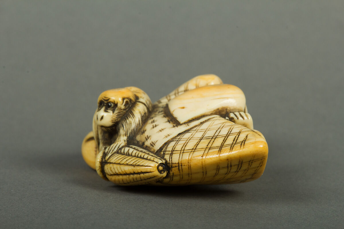 Netsuke of Woman and Monkey, Ivory, Japan
